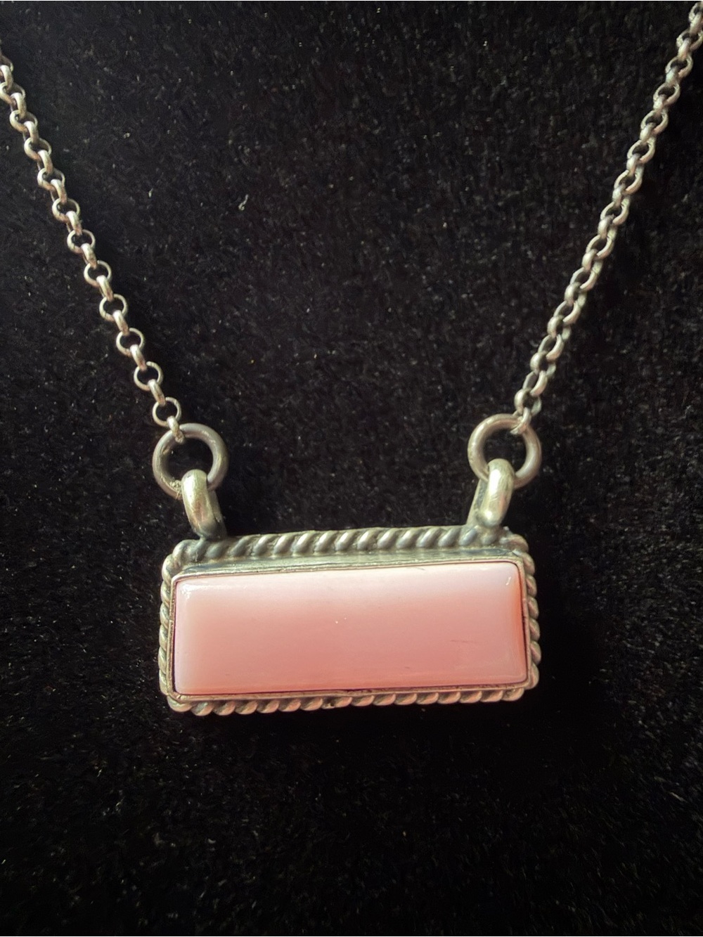Native American Dixon Sterling Silver Pink Conch  Bar Pendant Necklace